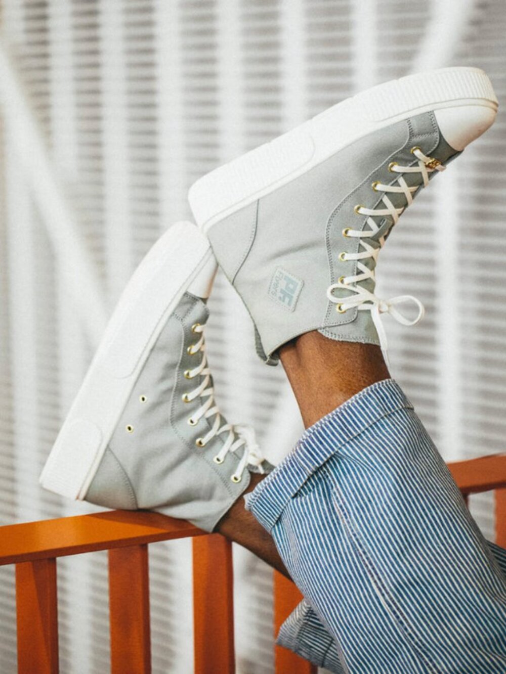 NEW PF Flyers Allston Hi Platform Sneakers Men's 7.5 Sage Gray Gold  (Women’s 9)